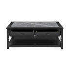 Table basse ébène avec plateau en pierre frittée grise et roulettes, 1 personne