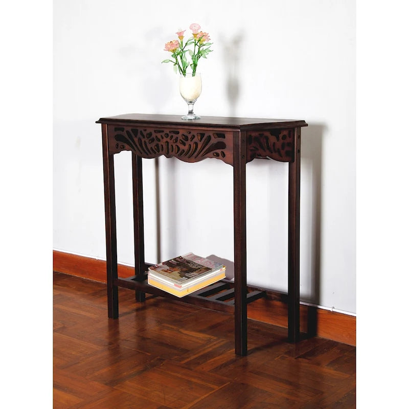 Console en acajou sculptée à la main, brun foncé, 1 pièce