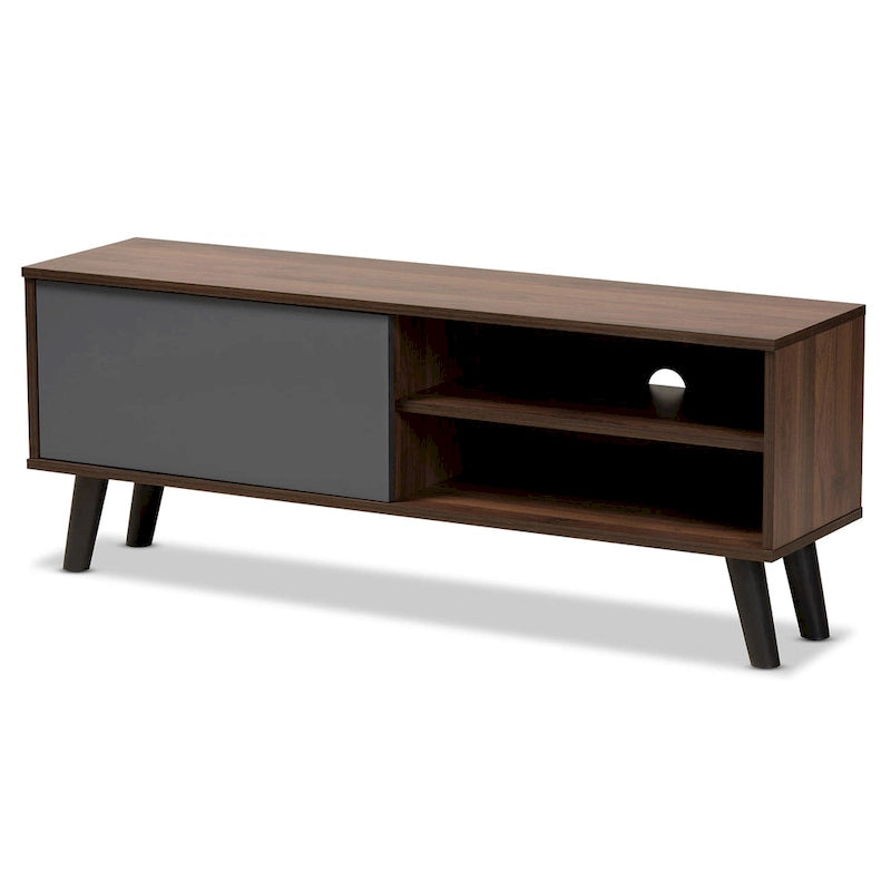 Meuble TV moderne bicolore gris et noyer
