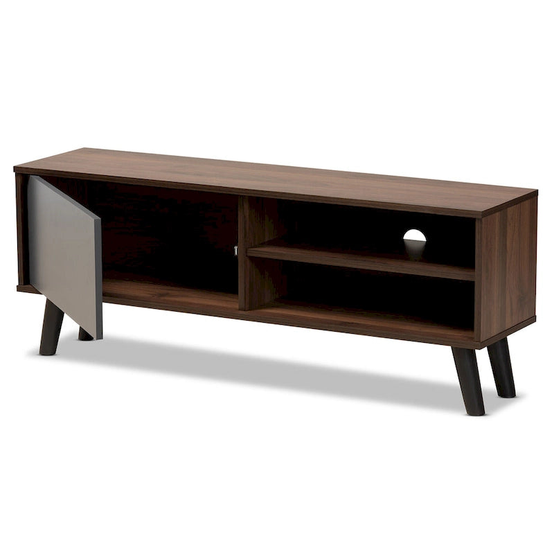 Meuble TV moderne bicolore gris et noyer