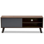 Meuble TV moderne bicolore gris et noyer