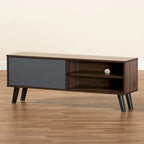 Meuble TV moderne bicolore gris et noyer