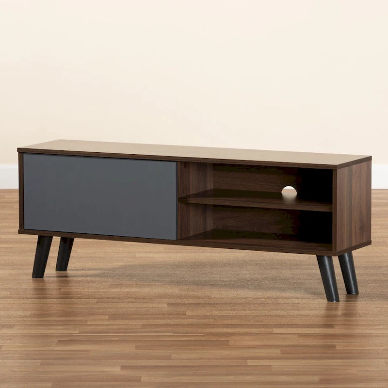 Meuble TV moderne bicolore gris et noyer
