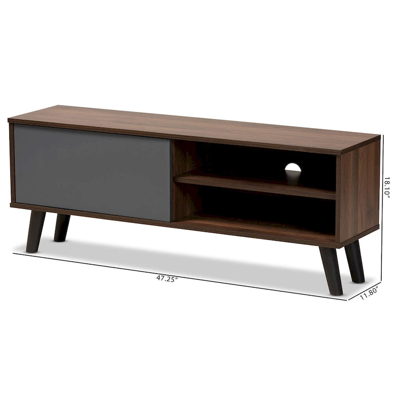 Meuble TV moderne bicolore gris et noyer