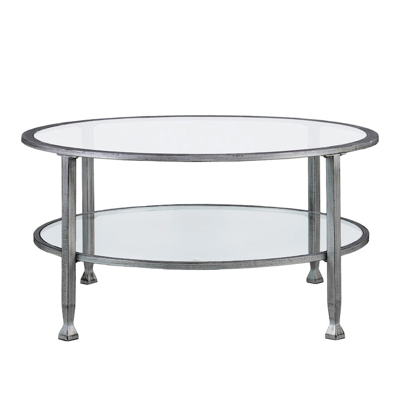 Table basse ronde argentée avec plateau et étagère en verre – Assemblage par 1 personne