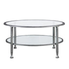 Table basse ronde argentée avec plateau et étagère en verre – Assemblage par 1 personne