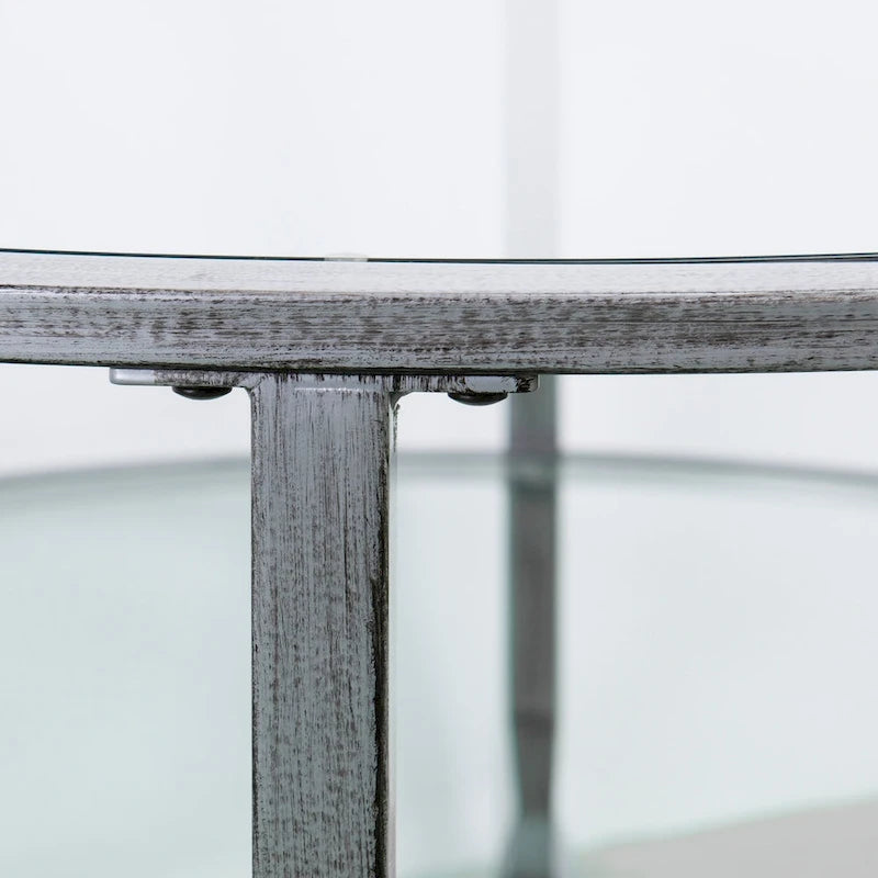 Table basse ronde argentée avec plateau et étagère en verre – Assemblage par 1 personne