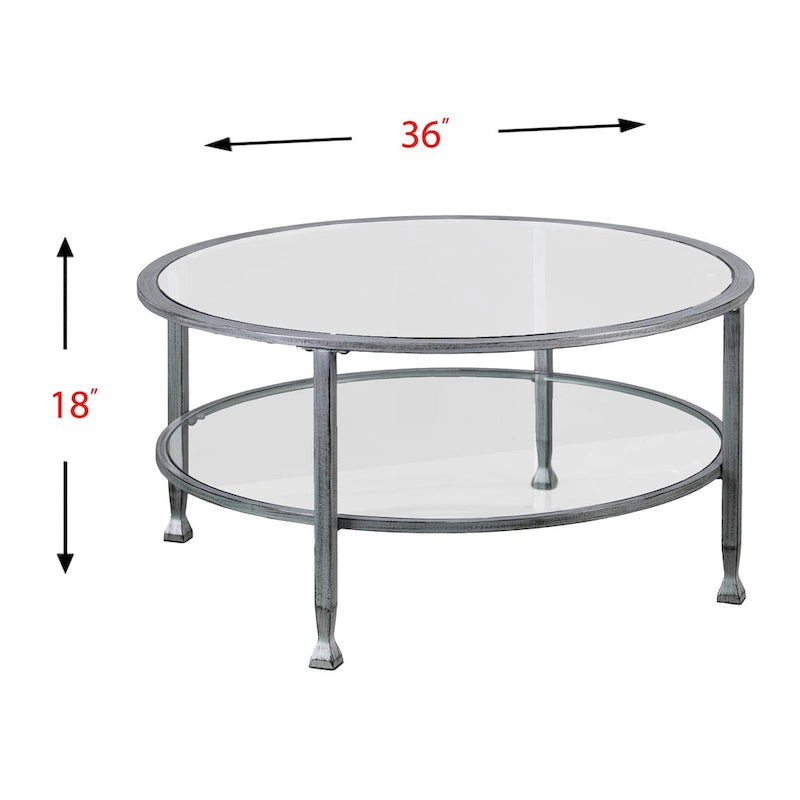 Table basse ronde argentée avec plateau et étagère en verre – Assemblage par 1 personne