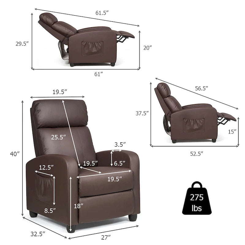 Fauteuil inclinable massant, une place, noir/marron/gris