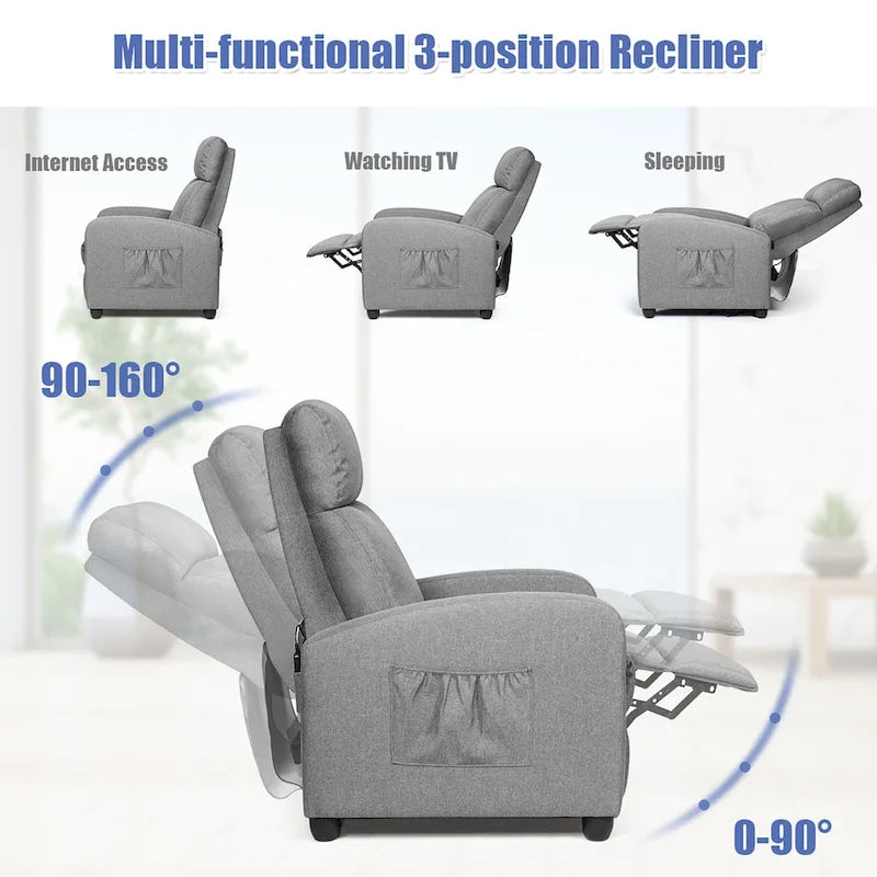 Fauteuil inclinable massant, une place, noir/marron/gris