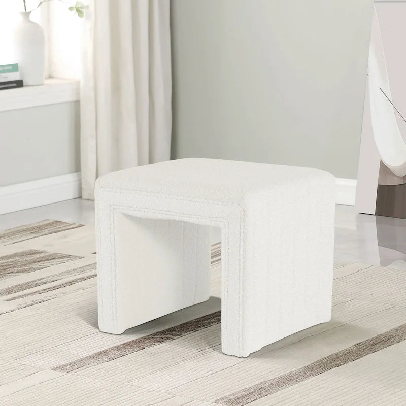Ottoman carré touffeté capitonné – Boucle / Velours / Similicuir, 1 place