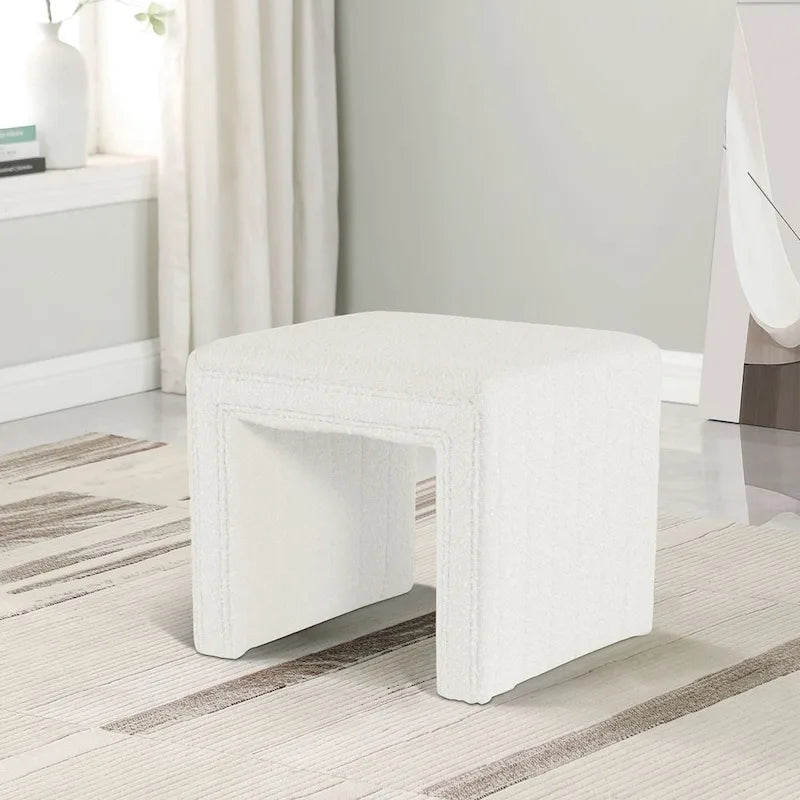 Ottoman carré touffeté capitonné – Boucle / Velours / Similicuir, 1 place