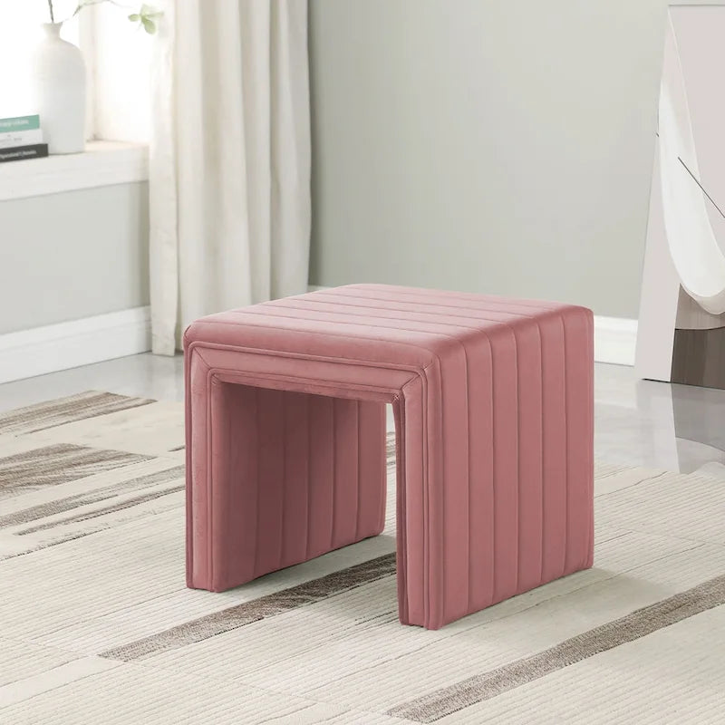 Ottoman carré touffeté capitonné – Boucle / Velours / Similicuir, 1 place