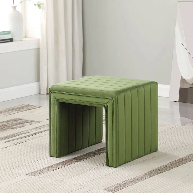 Ottoman carré touffeté capitonné – Boucle / Velours / Similicuir, 1 place