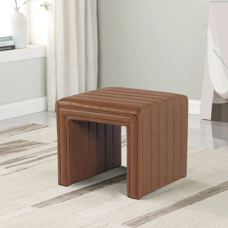 Ottoman carré touffeté capitonné – Boucle / Velours / Similicuir, 1 place