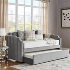 Lit de repos capitonné en velours gris avec lit gigogne – Jumeau, 1 à 2 couchages