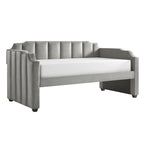 Lit de repos capitonné en velours gris avec lit gigogne – Jumeau, 1 à 2 couchages