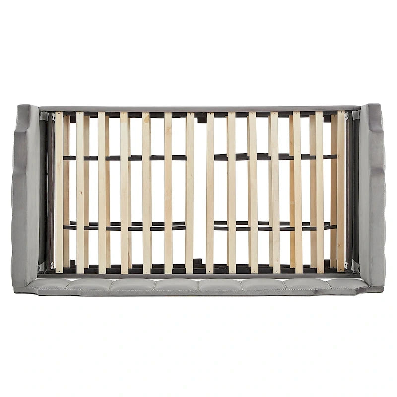 Lit de repos capitonné en velours gris avec lit gigogne – Jumeau, 1 à 2 couchages