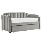 Lit de repos capitonné en velours gris avec lit gigogne – Jumeau, 1 à 2 couchages