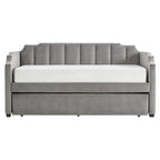 Lit de repos capitonné en velours gris avec lit gigogne – Jumeau, 1 à 2 couchages