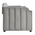 Lit de repos capitonné en velours gris avec lit gigogne – Jumeau, 1 à 2 couchages