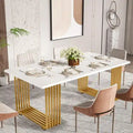 Table à manger rectangulaire blanche et dorée, style moderne, 6 à 8 places