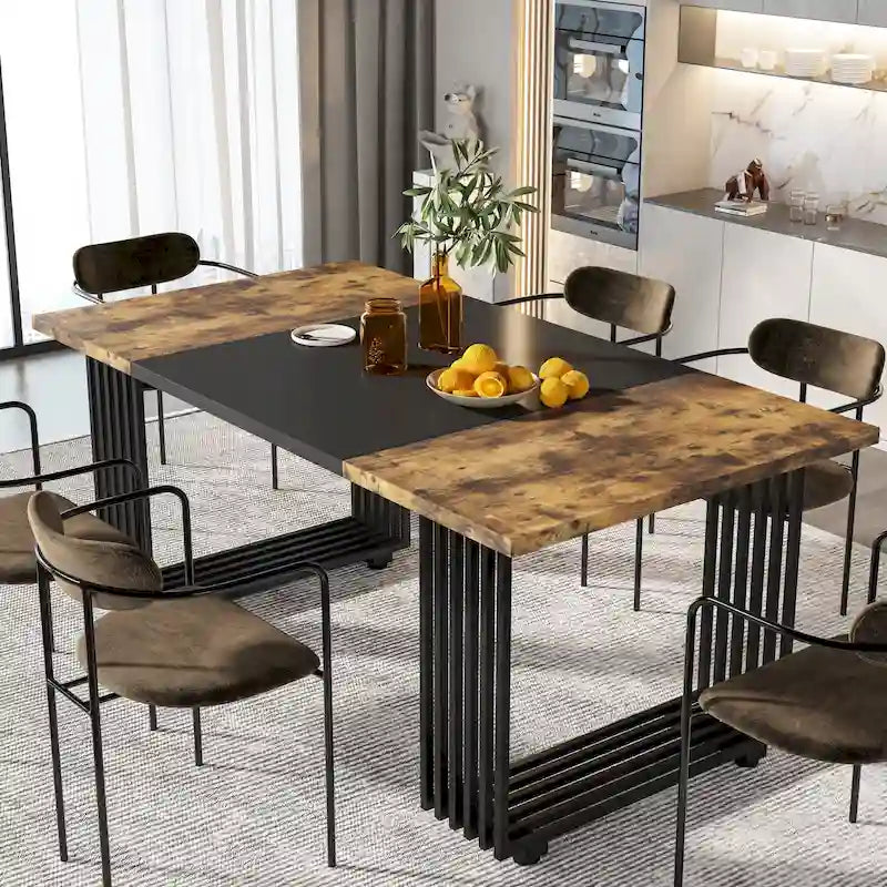 Table à manger rectangulaire blanche et dorée, style moderne, 6 à 8 places