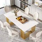 Table à manger rectangulaire blanche et dorée, style moderne, 6 à 8 places