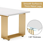 Table à manger rectangulaire blanche et dorée, style moderne, 6 à 8 places