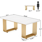 Table à manger rectangulaire blanche et dorée, style moderne, 6 à 8 places