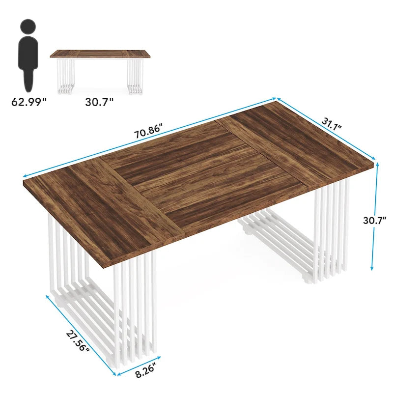 Table à manger rectangulaire blanche et dorée, style moderne, 6 à 8 places