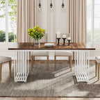 Table à manger rectangulaire blanche et dorée, style moderne, 6 à 8 places