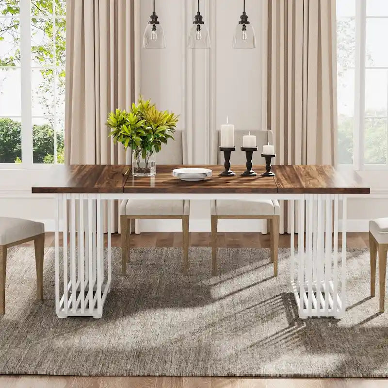 Table à manger rectangulaire blanche et dorée, style moderne, 6 à 8 places