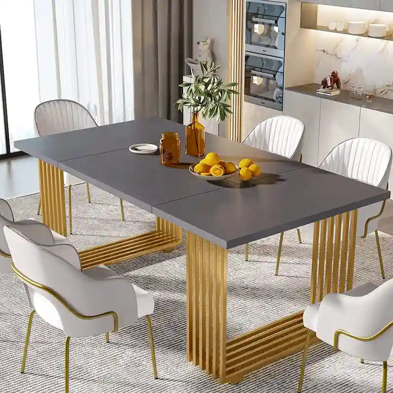 Table à manger rectangulaire blanche et dorée, style moderne, 6 à 8 places
