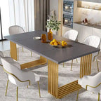 Table à manger rectangulaire blanche et dorée, style moderne, 6 à 8 places