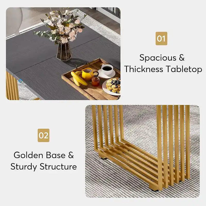 Table à manger rectangulaire blanche et dorée, style moderne, 6 à 8 places