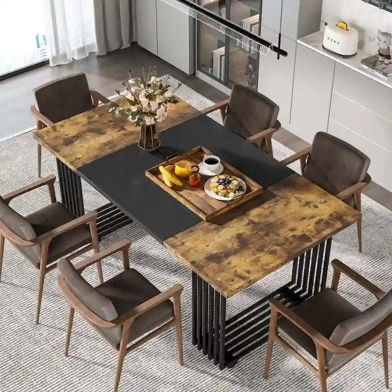 Table à manger rectangulaire blanche et dorée, style moderne, 6 à 8 places