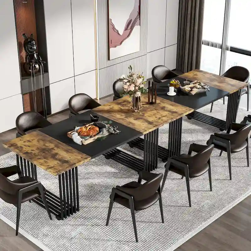 Table à manger rectangulaire blanche et dorée, style moderne, 6 à 8 places