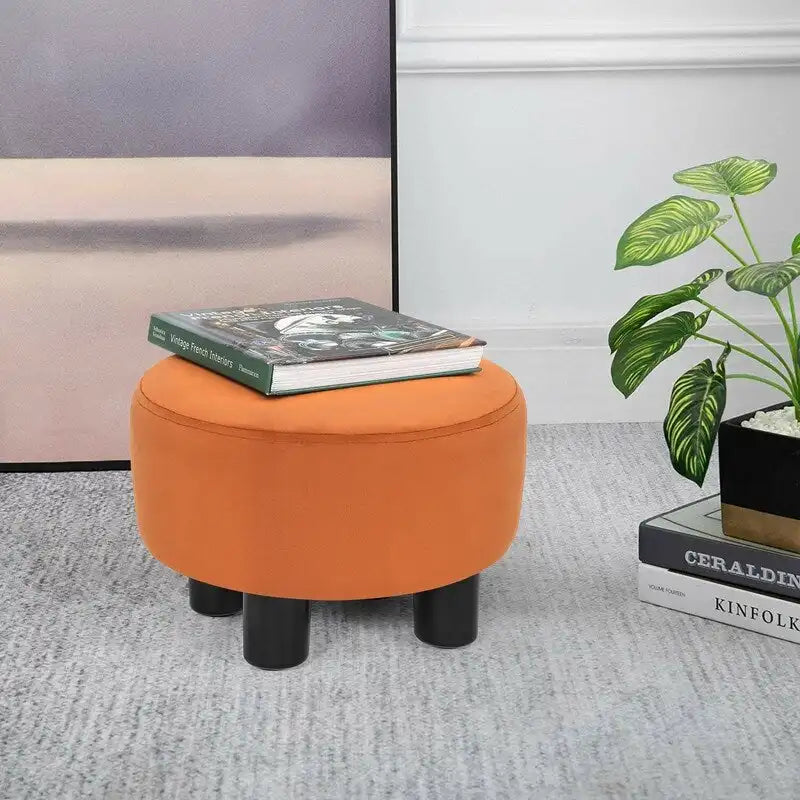 Repose-pieds rond en velours – Gris / Orange / Noir et Bleu / Rouge / Jaune, 1 place