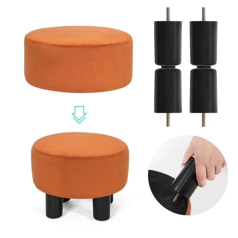 Repose-pieds rond en velours – Gris / Orange / Noir et Bleu / Rouge / Jaune, 1 place