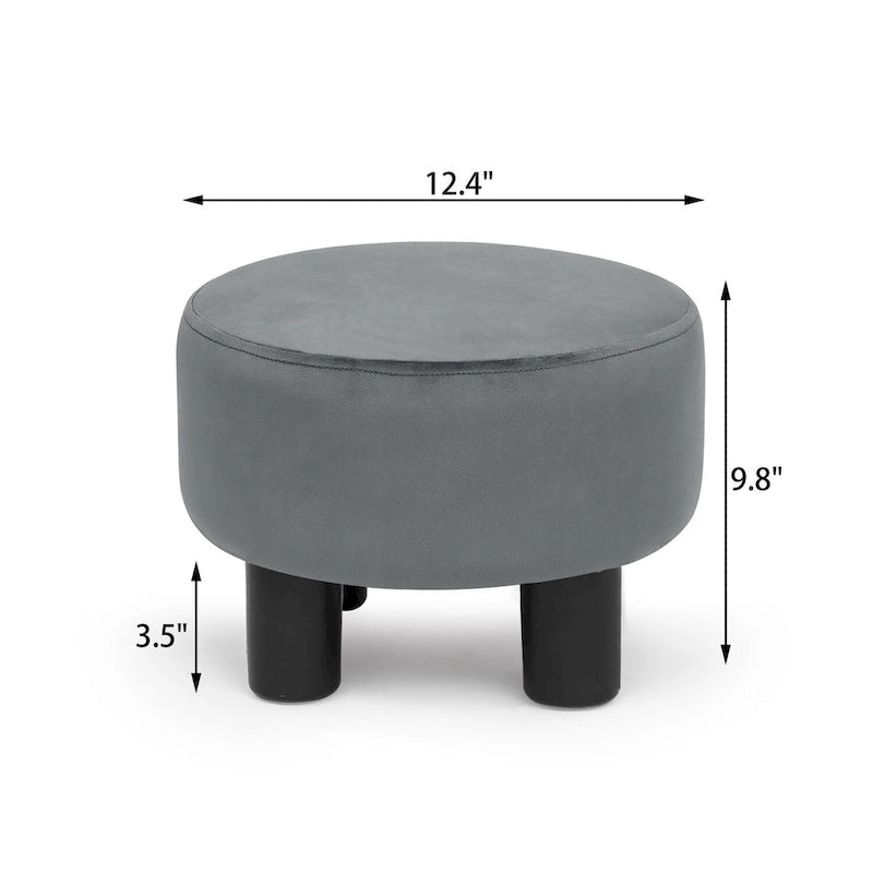 Repose-pieds rond en velours – Gris / Orange / Noir et Bleu / Rouge / Jaune, 1 place