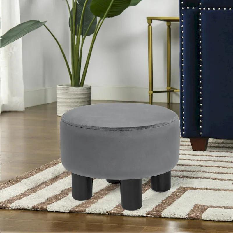 Repose-pieds rond en velours – Gris / Orange / Noir et Bleu / Rouge / Jaune, 1 place