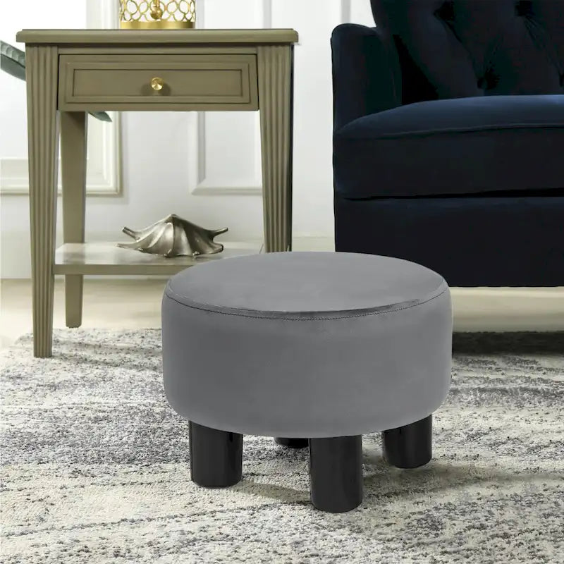 Repose-pieds rond en velours – Gris / Orange / Noir et Bleu / Rouge / Jaune, 1 place