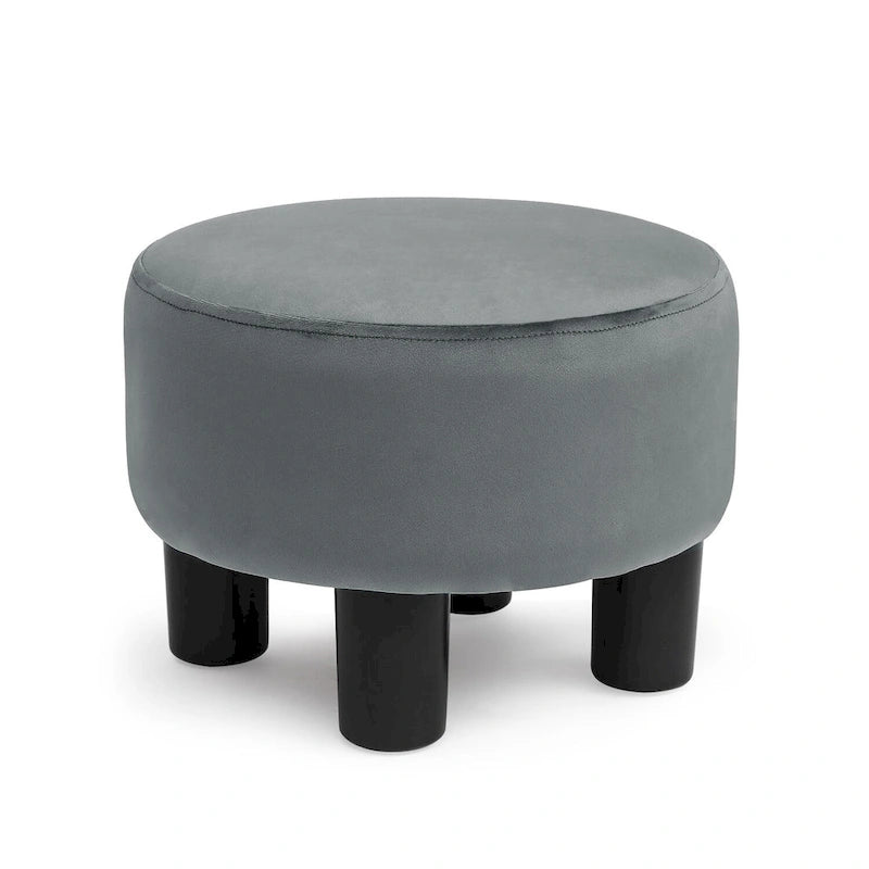 Repose-pieds rond en velours – Gris / Orange / Noir et Bleu / Rouge / Jaune, 1 place
