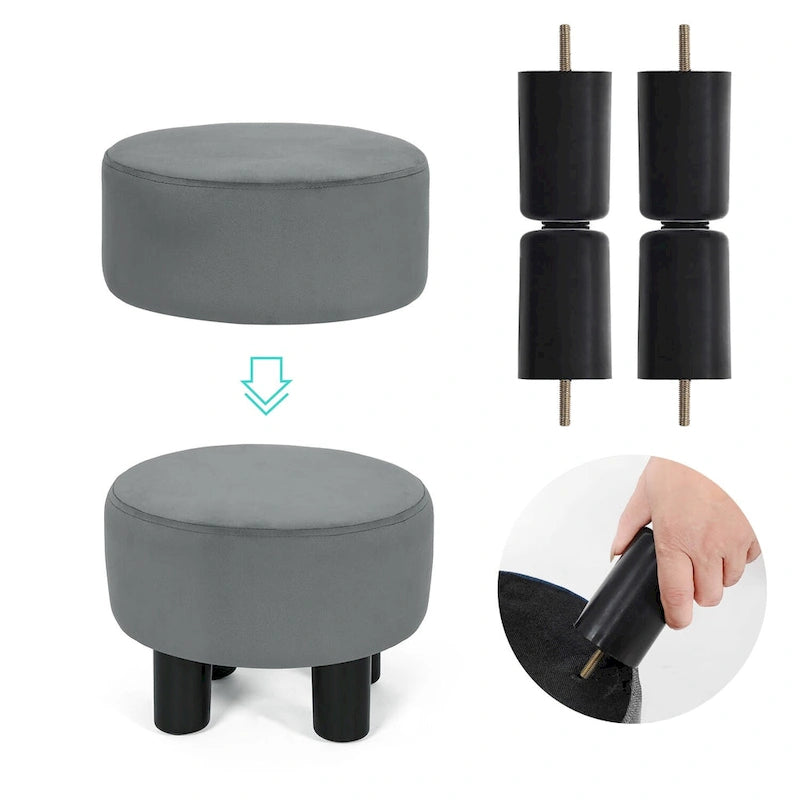 Repose-pieds rond en velours – Gris / Orange / Noir et Bleu / Rouge / Jaune, 1 place