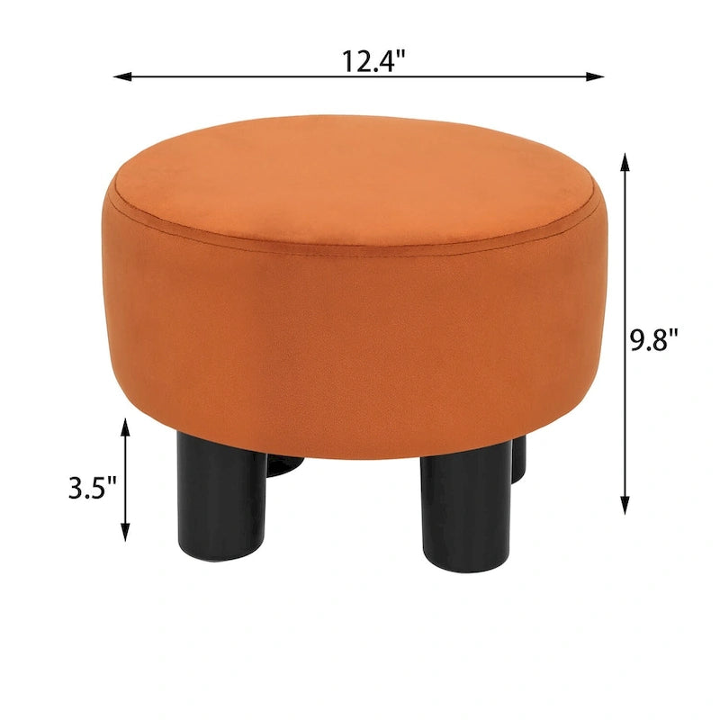 Repose-pieds rond en velours – Gris / Orange / Noir et Bleu / Rouge / Jaune, 1 place