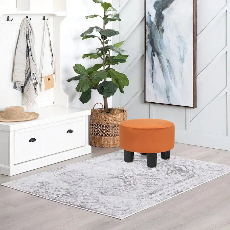 Repose-pieds rond en velours – Gris / Orange / Noir et Bleu / Rouge / Jaune, 1 place