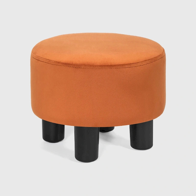 Repose-pieds rond en velours – Gris / Orange / Noir et Bleu / Rouge / Jaune, 1 place