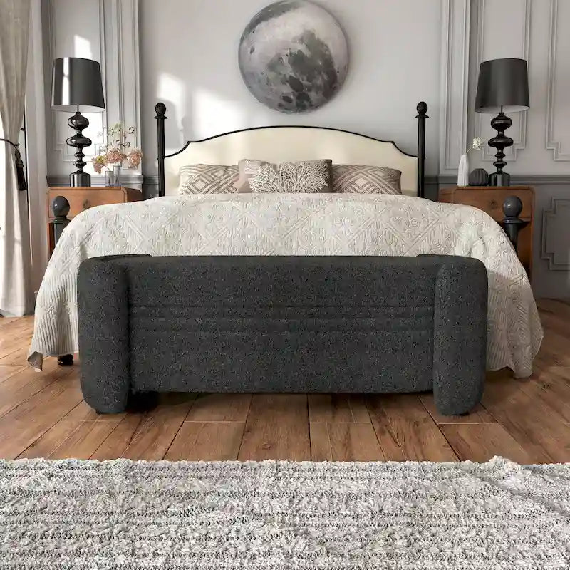 Banc de rangement en bouclé beige / gris obsidienne, 2 places