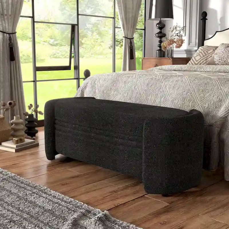 Banc de rangement en bouclé beige / gris obsidienne, 2 places